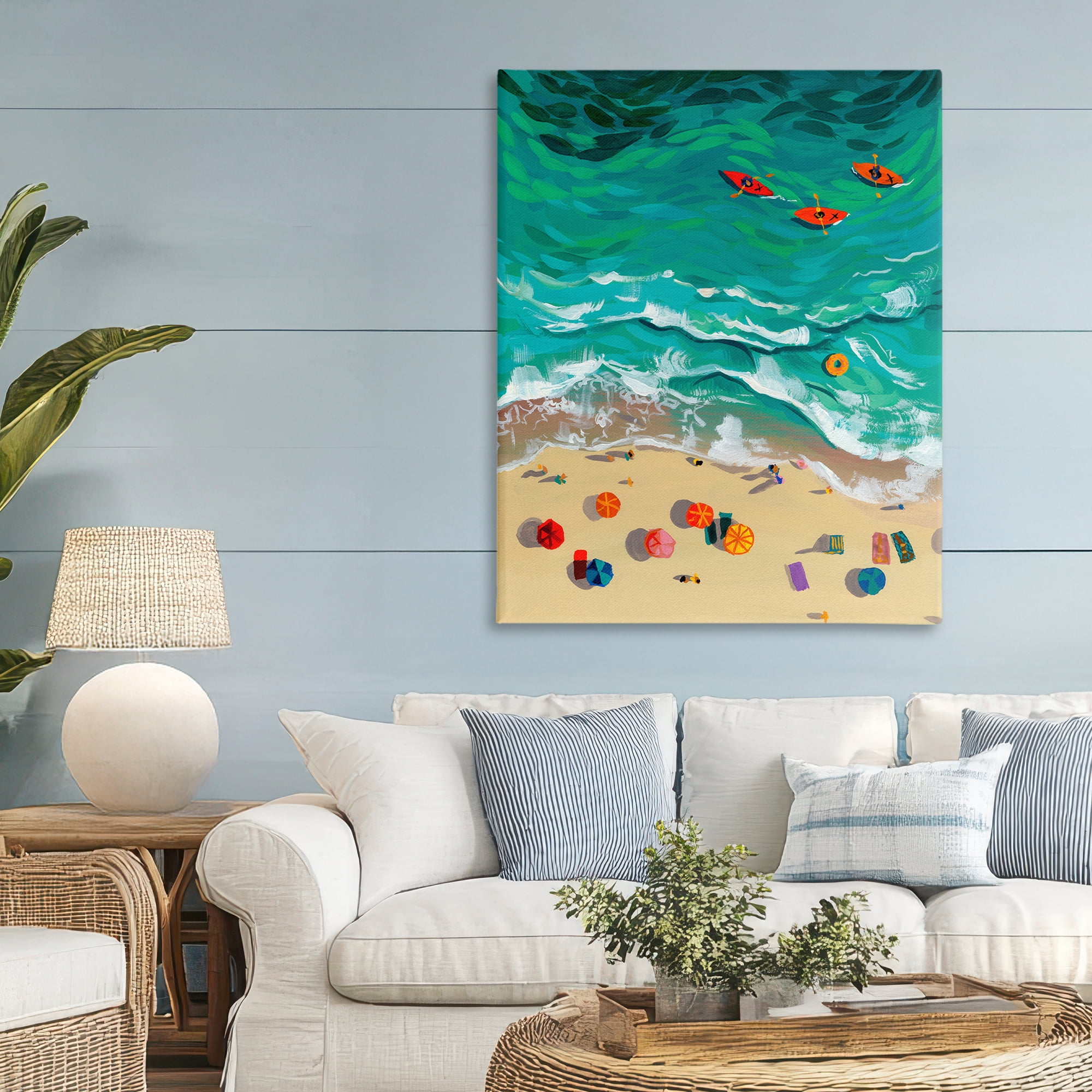Stupell Industries Three Kayaks in Turquoise Waves Canvas Wall Art, design by Brook Page