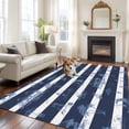 thumbnail image 2 of Nautical Striped Area Rugs 6'x9', Washable Small Throw Rugs for Kitchen Dining room, Summer Coastal Ocean Navy Blue White Indoor Outdoor Rug Non-Slip Low Pile Carpet Runner Reversible Floor Mats, 2 of 8