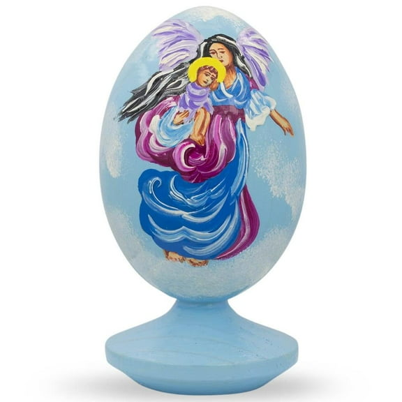 Angel Flying with Jesus Wooden Easter Egg Figurine