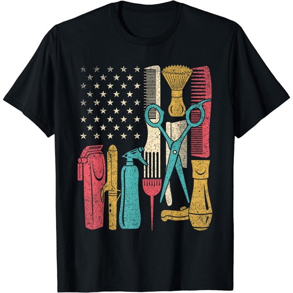Hairstylist Tools - USA Flag Haircutter Barber Hairdresser T-Shirt