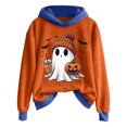 thumbnail image 2 of GuzomFashion Womens Blue Hall-oween Hoodie - Ghost Pumpkin Bat Graphic, 100% Polyester, Long Sleeve Relaxed Fit, Asymmetrical Hem, Size S-XXXXXL,Size L, 2 of 5