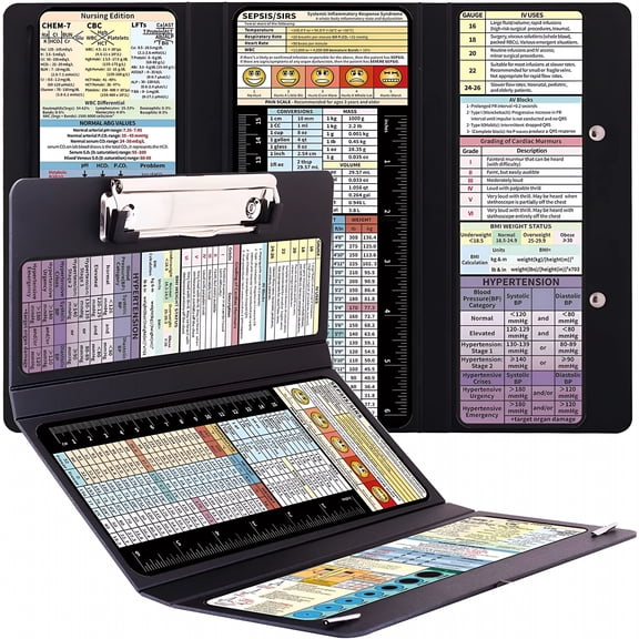 CCOCC Nursing Clipboard Foldable,Foldable Clipboard w/ Nursing Edition Cheat Sheets,3 Layers Aluminum,Nurse Clipboard w/ Low Profile Clip & Pen Clip Pocket Clipboard for Students