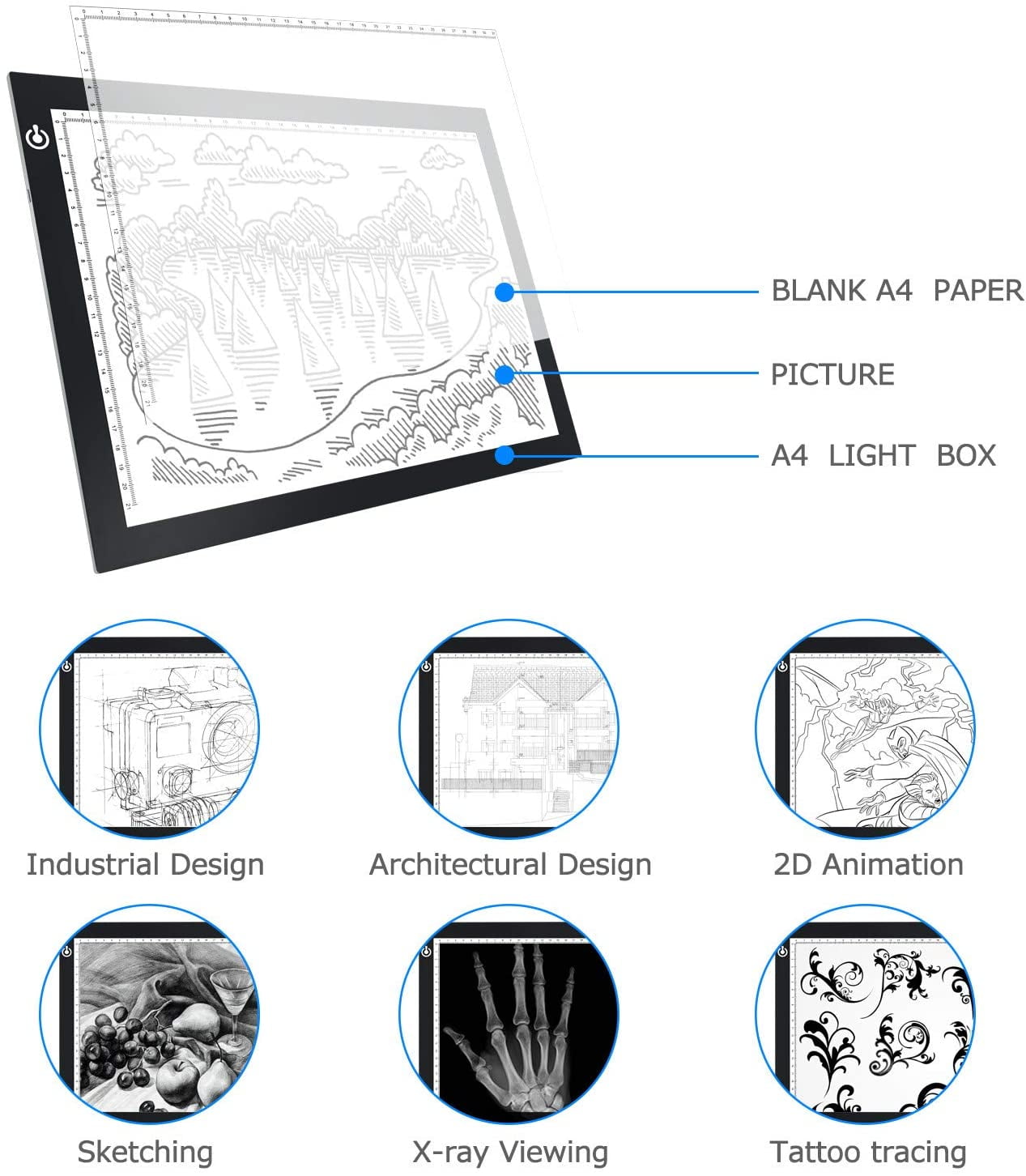 LitEnergy Portable A4 LED Copy Board Light Tracing Box, Ultra-Thin  Adjustable US