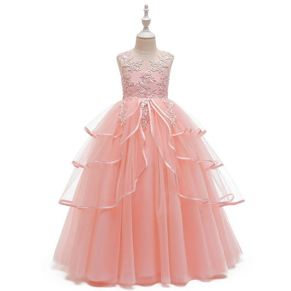 SUEE Flowers Girls Embroidery Wedding Party Dress Birthday Princess Maxi Gown, 4-10 Year