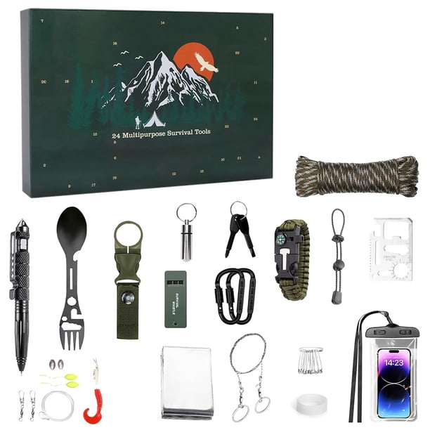 Calendario Adviento Navidad Herramientas Supervivencia Kit 2024 24 en 1 para Hombres Adultos Adolescentes