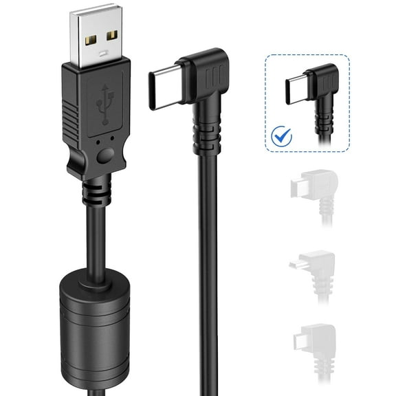 Dash Cam Power Cord, (15Ft USB Type-C) Premium Thicker Shielded USB C Dashcam Charger Cable for Mirror Camera, 90 Degree Dash Cam Replacement Power Cord & Car Dashcams Power Adapter Wire