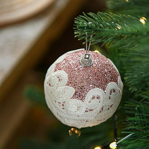 Bolas navideñas de tela colorida - adornos colgantes de árbol de 8 cm con cinta, set de 6 colgantes navideños