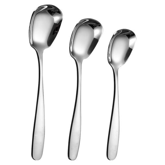 ibasenice Set of 2 Plated Stainless Steel Soup Spoons with Flat Bottom, , Easy to Hold and Clean