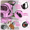 thumbnail image 2 of Dkelincs 4 Wheels Pet Stroller Folding Cat Dog Stroller Travel Carrier with Cup Holder & Storage Basket, Pink, 2 of 7