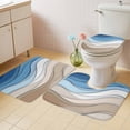 thumbnail image 2 of Blue Brown Bath Mat 3 Piece Bathroom Rug Set, Gradient Geometric White Water Stripes Modern Non Slip Bath Rug Contour Mat and Toilet Lid Cover, Absorbent Shower Mats Soft Bath Rugs and Mats Sets, 2 of 8