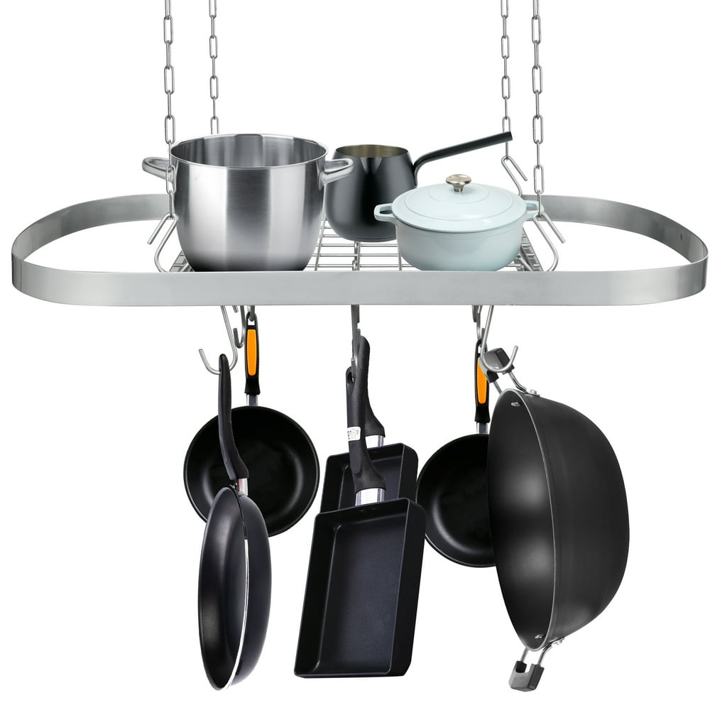 Aquaterior Kitchen Pan Hanger Shelf Iron Hanging Pot Cookware Rack with
