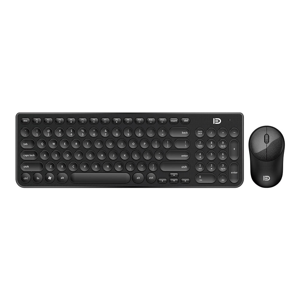 2.4G Wireless PC Computer Gaming Keyboard/Mouse Combo with Round Keycap Black 