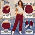 thumbnail image 3 of qucoqpe Womens Solid Stretchy Sports Wide Leg Pants Trendy Elastic Waist Drawstring Casual Jogger Workout Running Pants with Zip Pockets, 3 of 5