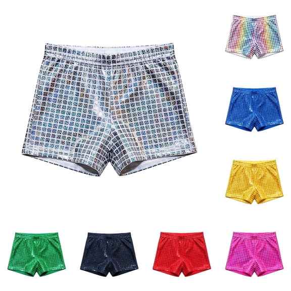 CUZIBR Girls Sequin Shorts Sequin Performance Shorts Stretch Sparkly Square Check Short Pants Elastic Waist Slim Fit Fashionable Dance Party Birthday Comfy Short Pants,Silver,4-5 Years
