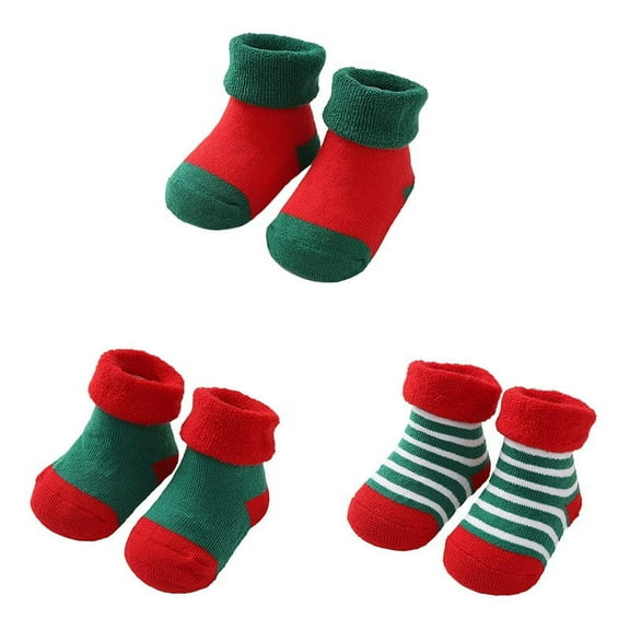 Christmas Babies' Stripe Toddler Socks, Babies' Cotton Socks, Babies' Warm non-skid Socks,Gifts for Christmas Stocking