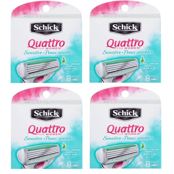 Schick Quattro for Women Sensitive Hypo Allergenic Aloe Refill Blade Cartridges, 8 Count (Pack of 4)
