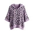 thumbnail image 4 of KHONTS 3/4 Sleeve Leopard Sweaters for Women Lightweight Pullover Sweater Hoodie Casual Loose Drawstring Oversized Fall Outfits Purple XXXXL, 4 of 5