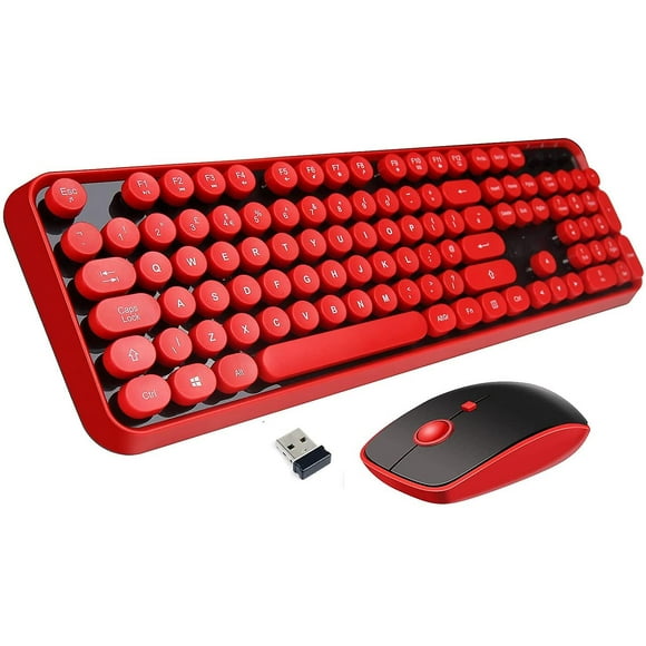 Wireless Keyboard Mouse Combo, 2.4ghz Wireless Typewriter Keyboard, Full Size Office Computer Retro Keyboard And Optical Cute Mouse With 3 Dpi For Mac