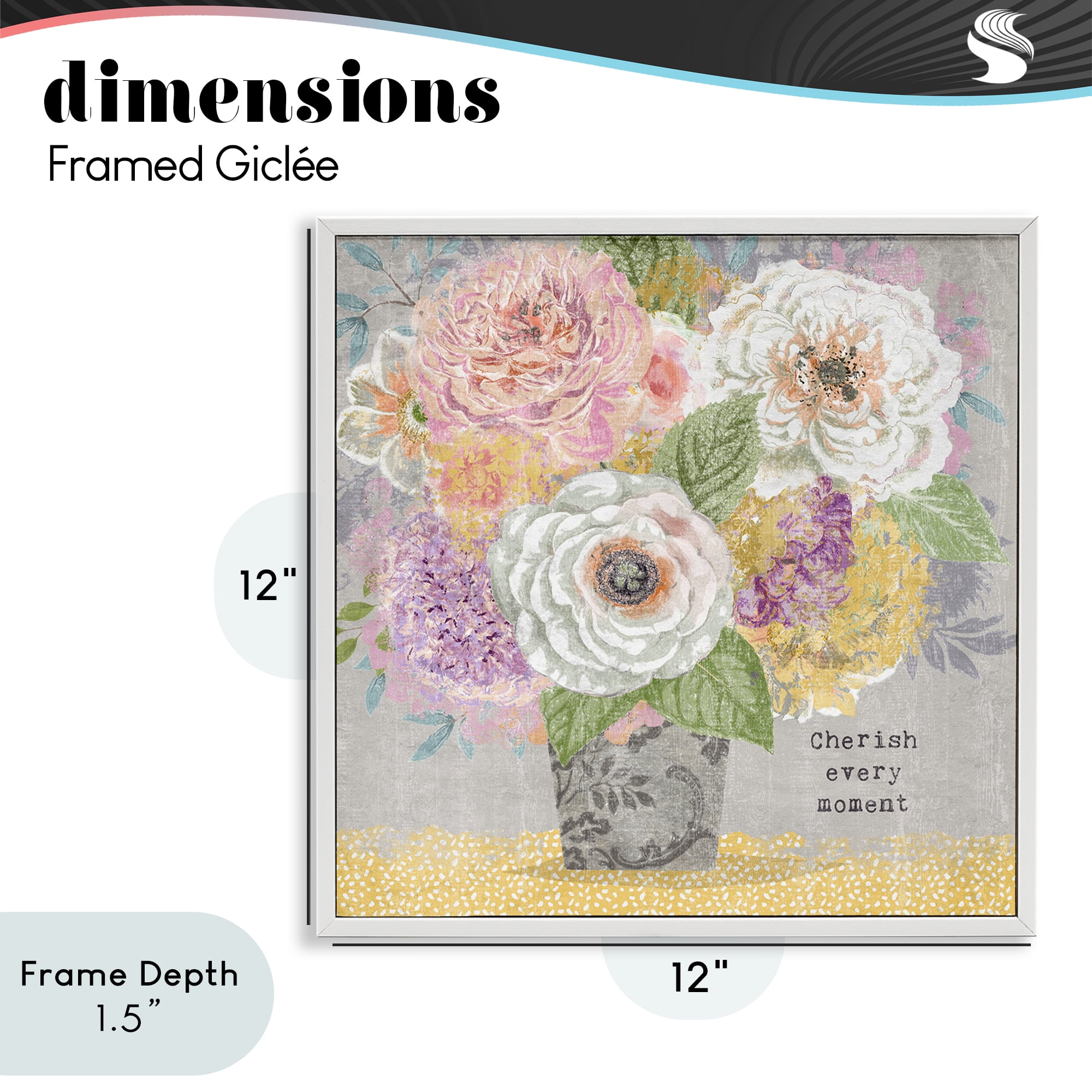 Stupell Industries Cherish Every Moment Inspiration White Framed Giclee Art, design by Suzanne Nicoll