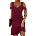 thumbnail image 2 of Admvng Dresses for Women 2025 Elegant Classy V-Neck Loose Solid Short Sleeve Strapless Mini Dress S-2XL, 2 of 8