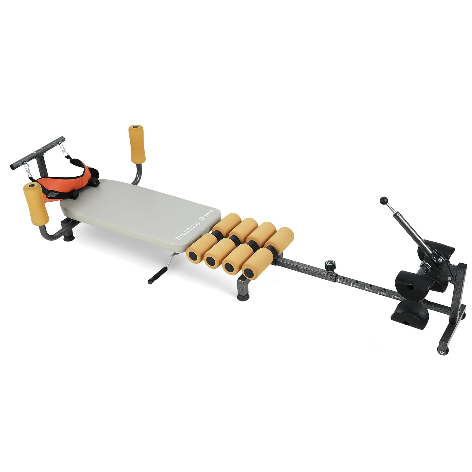 AurumEdge Back Stretch Bench with Cervical Traction, Length Adjustable Spine Stretcher Bed with Foam Rollers, 150kg Load-capacity Lumbar Decompression Table with Cervical Traction Clearance Tractor
