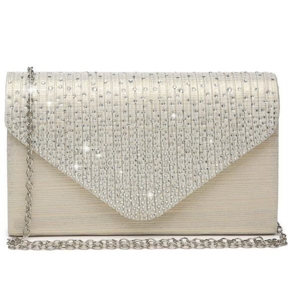 Bolso de noche Dasein para mujer, satinado, con strass, color champán