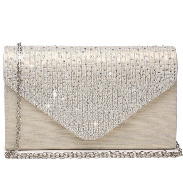 Bolso de noche Dasein para mujer, satinado, con strass, color champán