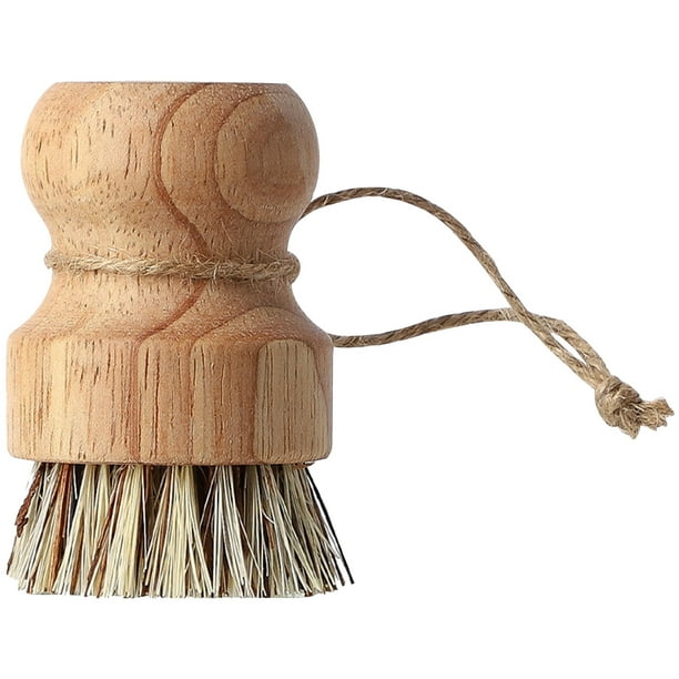 pstuiky Olla para lavar platos de madera natural y sisal. Utensilios de cocina para el hogar. Cepillo de palma para limpieza y desinfección.