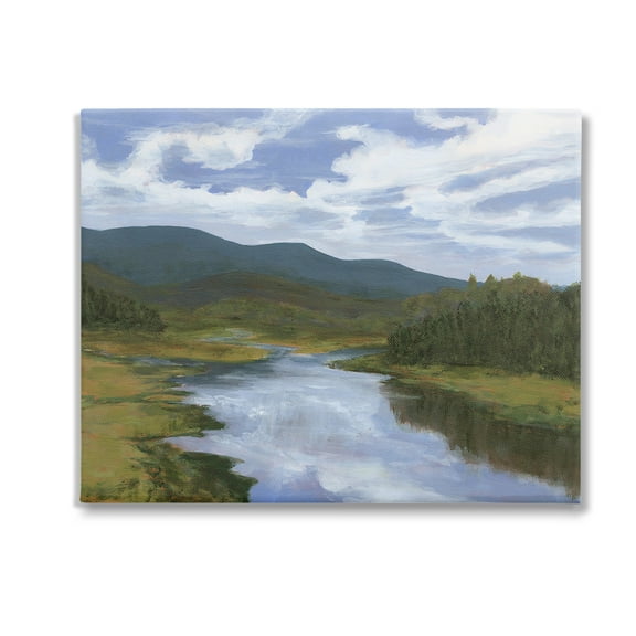 Stupell Industries Cloudy River Landscape Landscape Painting Gallery Wrapped Canvas Art Print Wall Art, 20 x 16