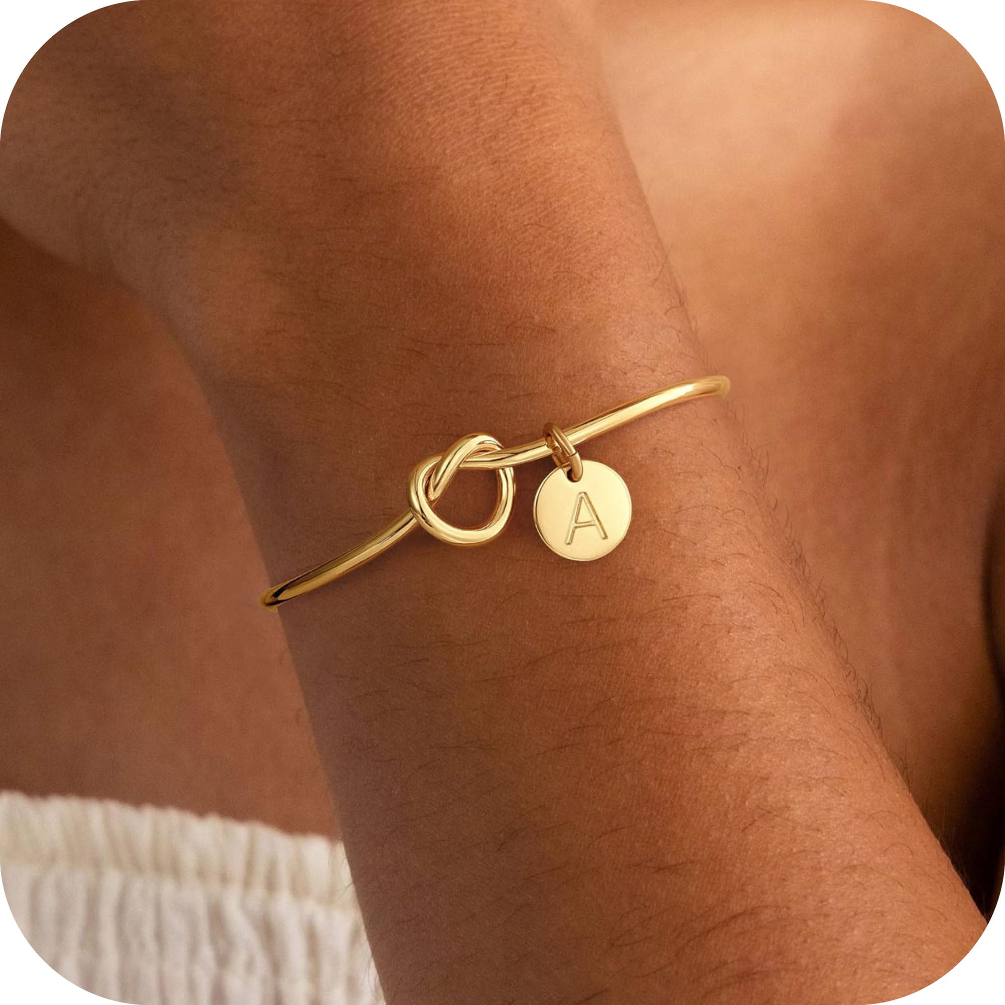 Turandoss 14K Gold Plated Initial Bracelets for Women Dainty Tie the Knot Letter Cuff Trendy Jewelry Wedding Teacher Appreciation Mothers Day Graduation Gifts for Her Mom Kids Teen Girls Wife Ideas