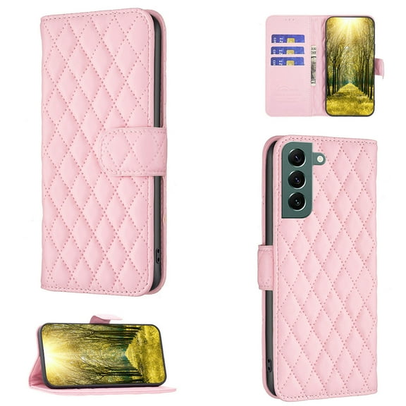 for Samsung Galaxy S22 Plus 5G Women Cover, Credit Card Slot Premium PU Leather Flip Kickstand Wallet Case with Magnetic Closure TPU Bumper For Samsung Galaxy S22 Plus, Pink