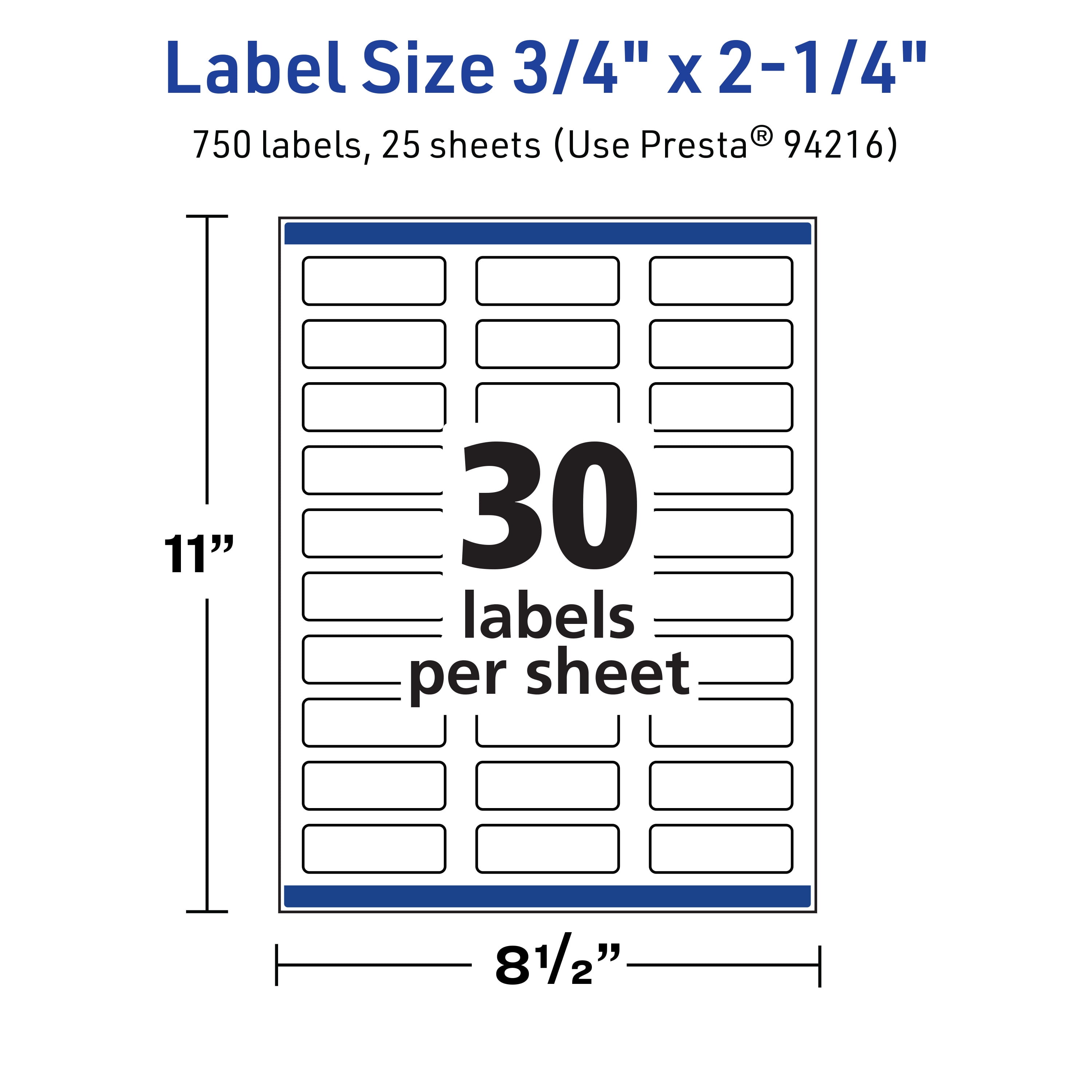 Avery TrueBlock Rectangle Labels, 0.75" x 2.25", 750ct