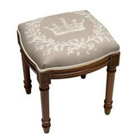 Taupe Crown Upholstered Wooden Vanity Stool, Wood Stain