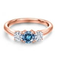 thumbnail image 3 of Gem Stone King 18K Rose Gold Plated Silver Persian Blue Moissanite and White Moissanite Engagement Ring for Women | 0.96 Cttw | Round 5MM | Gemstone Birthstone | Size 6, 3 of 7