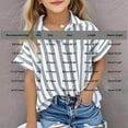 thumbnail image 3 of Diufon Shirts for Girls Summer Short Sleeve Stripes Button Down Lapel Shirt Casual Cotton Linen Blouse, 3 of 7