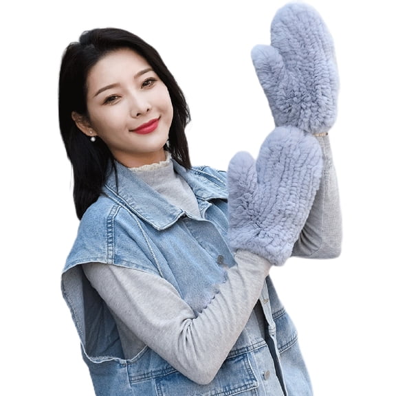 Women Warm Gloves Artificial Feeding Rabbit Fur Elastic Gloves Fingers All Cover Outdoor Winter