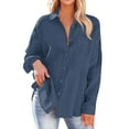 thumbnail image 7 of Womens Lightweight Button Down Shirts Long Sleeve Collared Linen Blend Loose Blouses with Chest Pocket (XL, Navy), 7 of 7