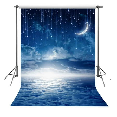 Image of Background 5x7ft Clouds Sky Moon and Star Photography Backdrop Children Baby Photo Props Room Mural