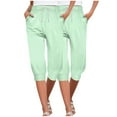 thumbnail image 2 of CLOISE Womens Capris 2 Pack Stretch Capris Joggers With Pockets Drawstring Soft Elastic Waist Running Petite Capri Sweatpants Pull On Capri Lounge Pants Solid Yoga Capris Summer Mint Green, 2 of 6