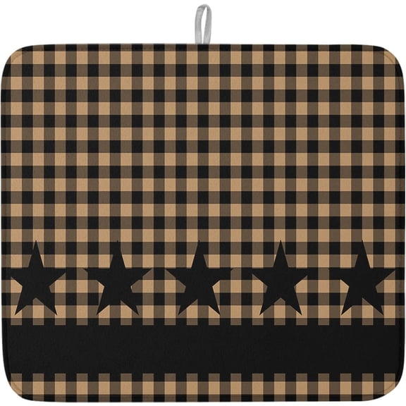 Retro Country Star Dish Drying Mat for Kitchen Counter, Brown Black Buffalo Plaid Baby Bottle Microfiber Drying Pad, Absorbent Coffee Cup Dishes Drainer Mats 16"x18"