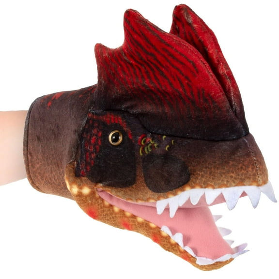 Real Planet Brown Dilophosaurus Dinosaur Realistic Stuffed Animal Hand Puppet, Dino Head Plush Toy & STEM Learning Gift for Birthday Boys & Girls