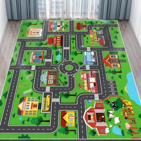 RLESO 2026 New Kids Carpet Car Play Rug,(59X39.4Inch) City Life Traffic Road Kids Rug Playmat,Non Slip Children Educational Game Car Mat Area Rug for Playroom Baby Toddler Boys Bedroom Classroom