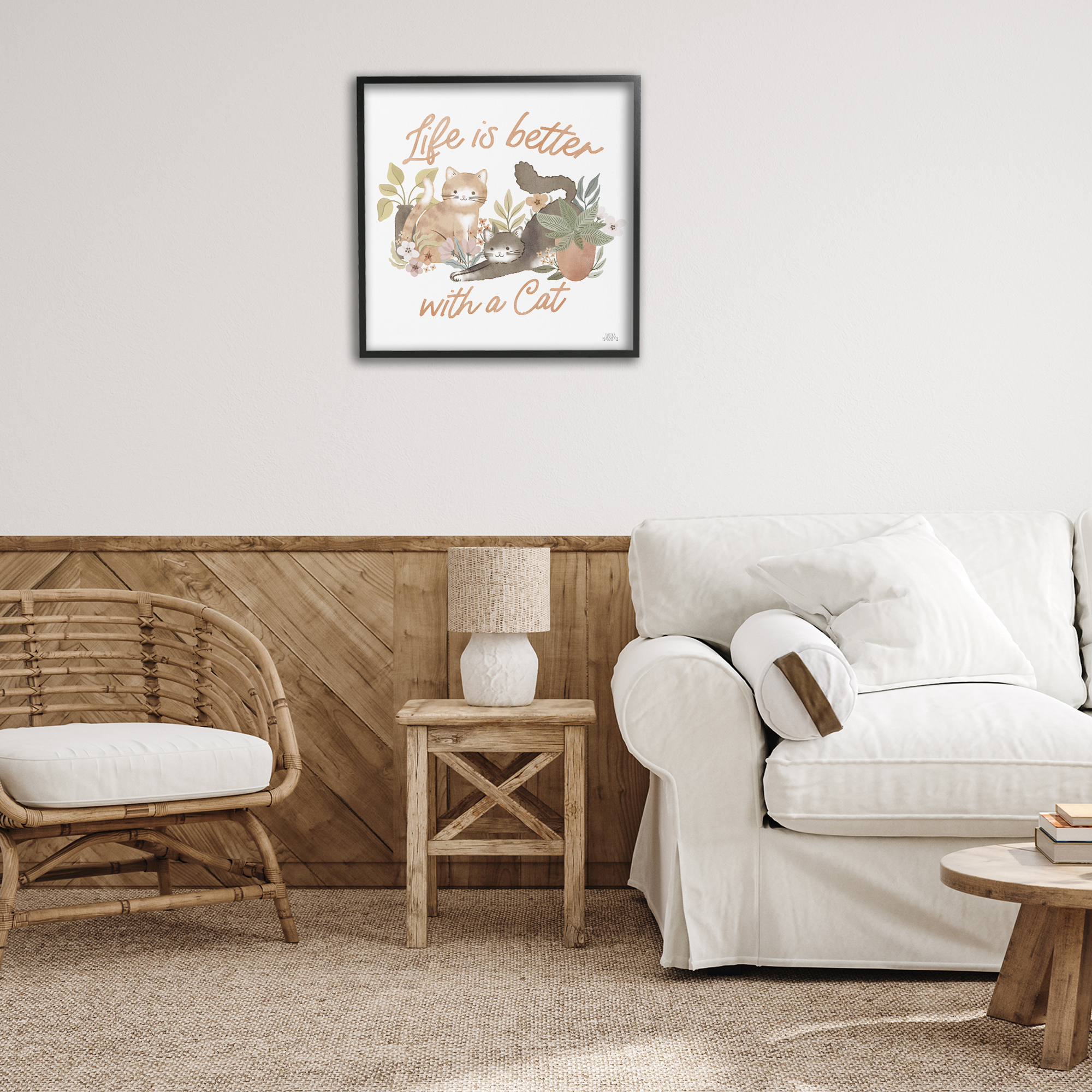 Stupell Industries Better with Cat Phrase Animals & Insects Painting Black Framed Art Print Wall Art, 24 x 24