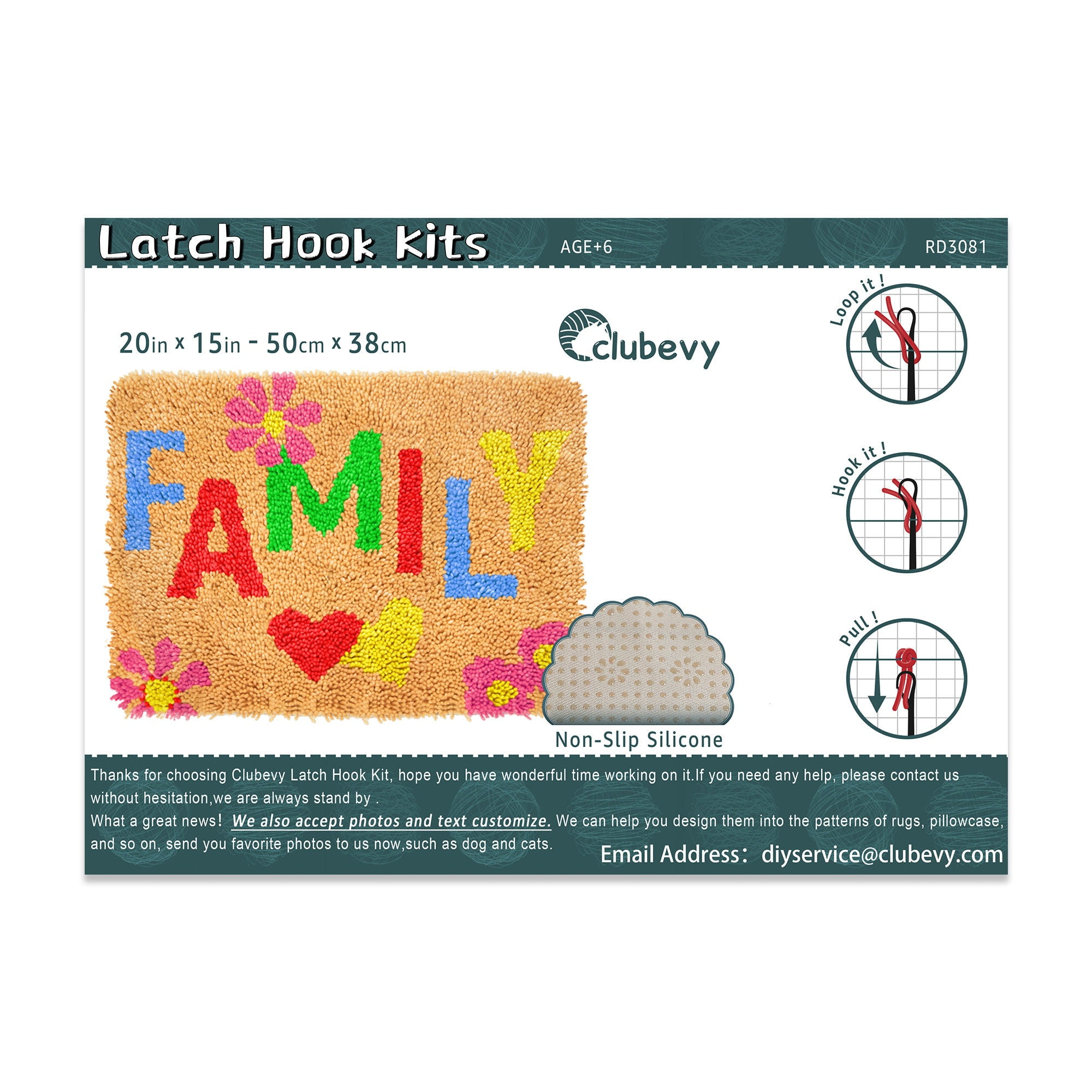 Latch Hook Rug Kits Embroidery DIY Family Pattern Crochet Needlework Crafts for Adults and Kids Beginners 20"x 15"