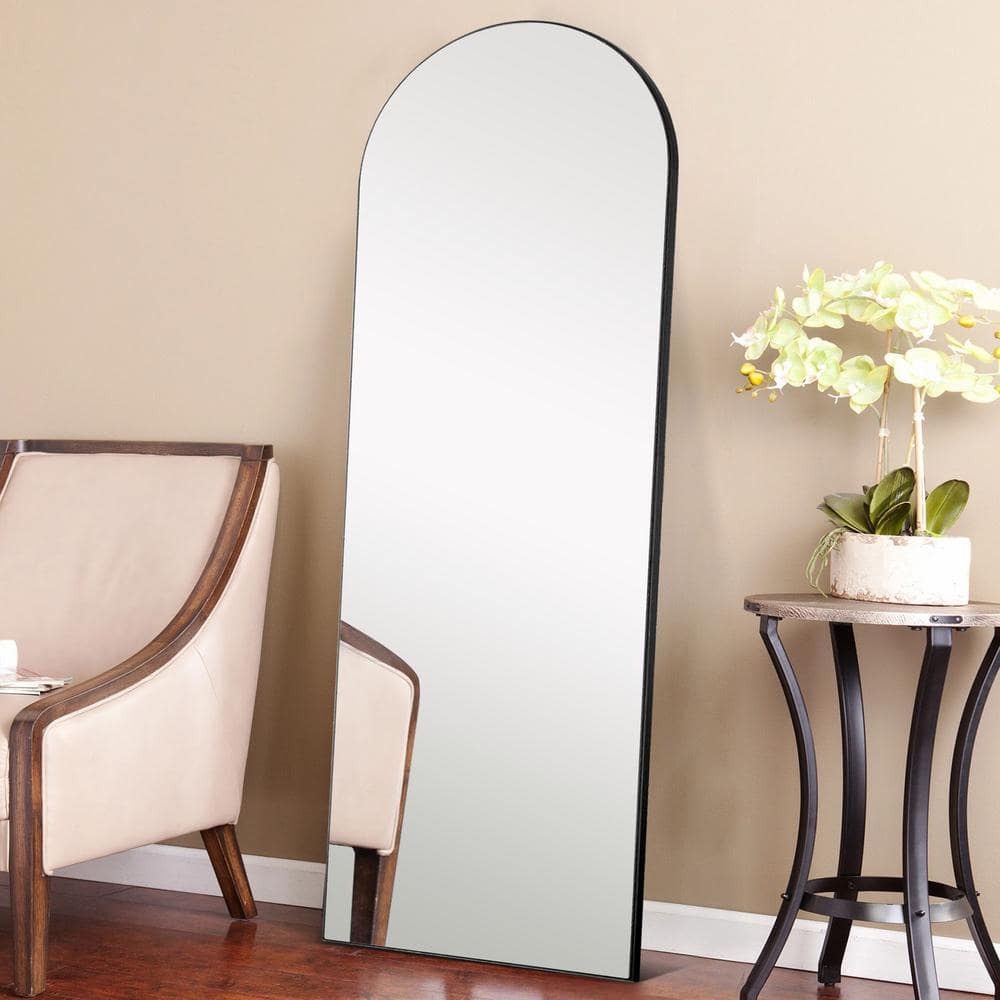20 in. x 59 in. Modern Arched Framed Black Full Length Mirror Standing