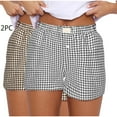 thumbnail image 2 of ameIAEA 2 Pack Women's Elastic Waisted Plaid Shorts Lounge Pajama Shorts Color Block Summer Shorts, 2 of 5