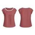 thumbnail image 4 of Summer Cotton Linen Tops,Women's Cotton Linen Blouse Shirt Short Sleeves Round Neck Casual Lace Solid Top for Summer, 4 of 8