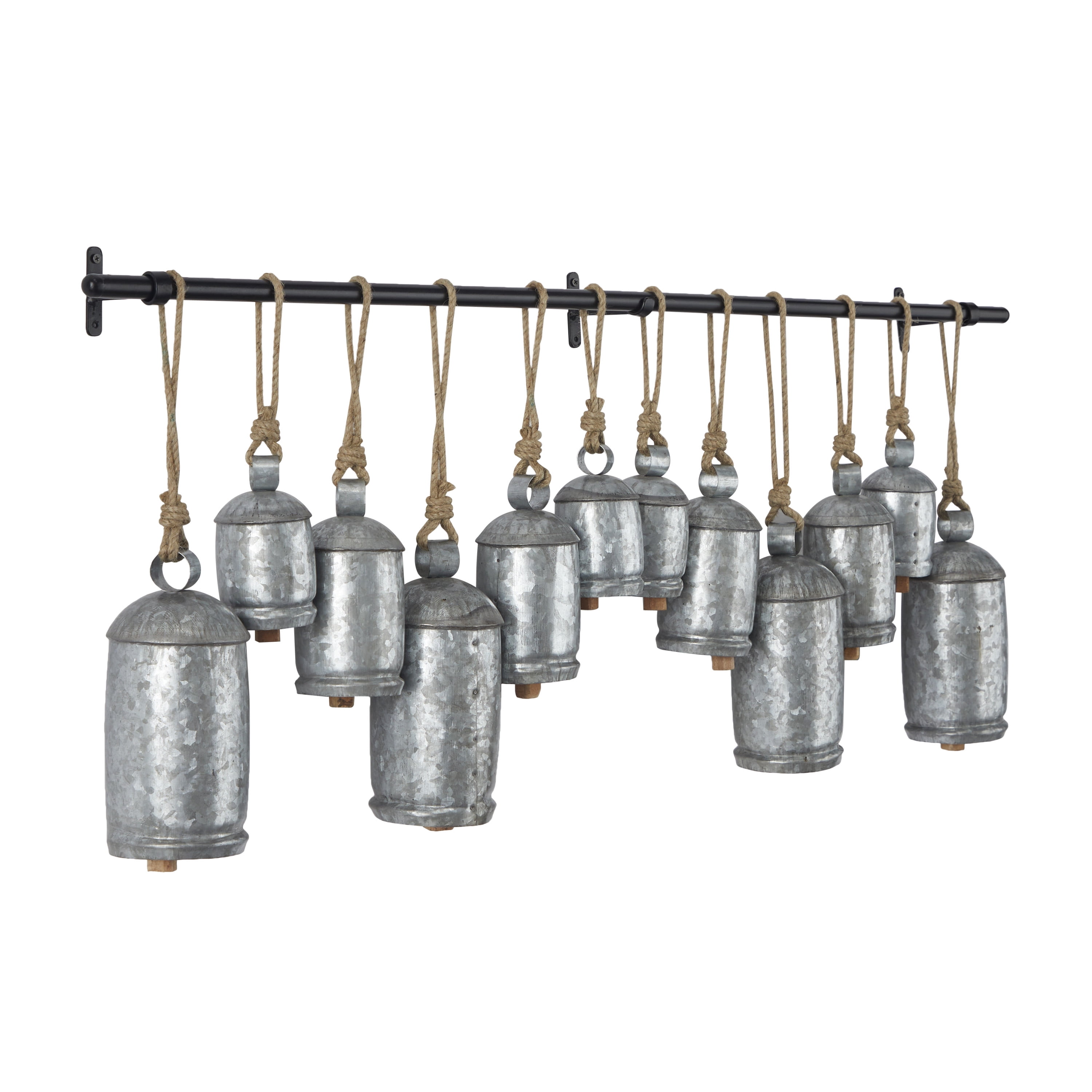 DecMode Bronze Metal Tibetan Inspired Decorative Hanging Bell Chime Set of  3 5, 4, 3H, Features a Round Shape with Solid Pattern and Metal Clappers