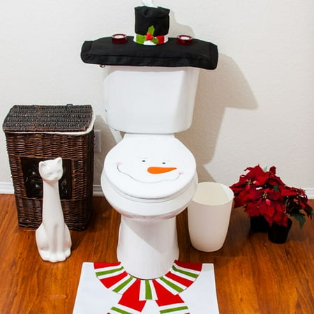 Christmas Decorations Happy Santa Toilet Seat Cover Rug Bathroom Set Snowman