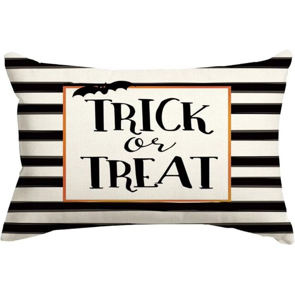 Halloween Pillows,Halloween Pillow Covers,Trick or Treat Bat Striped Pillows Decorative Outdoor Halloween Throw Pillows,Lumbar Watercolor Cushion Cover 12x20 Inch(2023-2-12)